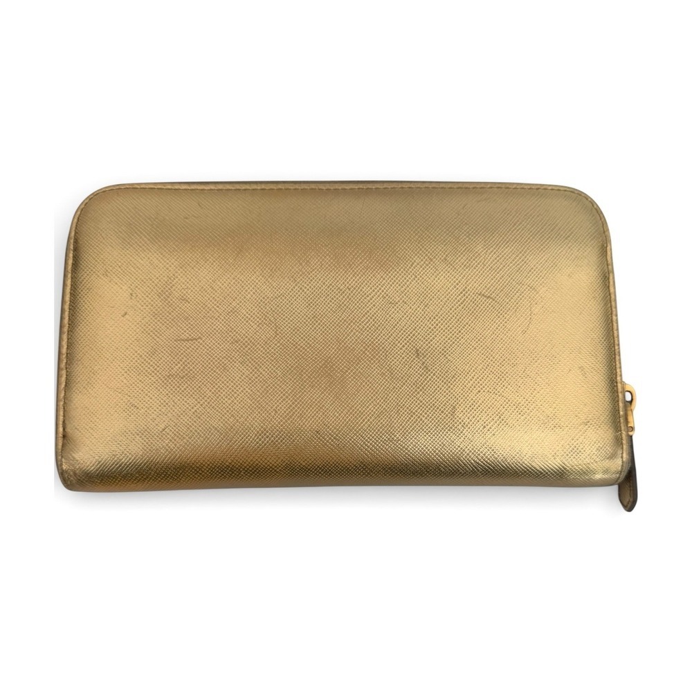 Prada Milano Metallic Gold Saffiano Zip Around Continental Wallet Leather - Picture 2 of 10